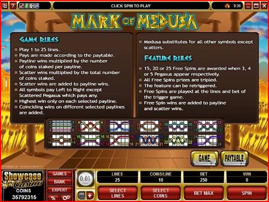 Mark of Medusa Video Slot Rules Screenshot