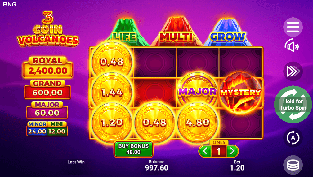 3 Coin Volcanoes slot game screenshot