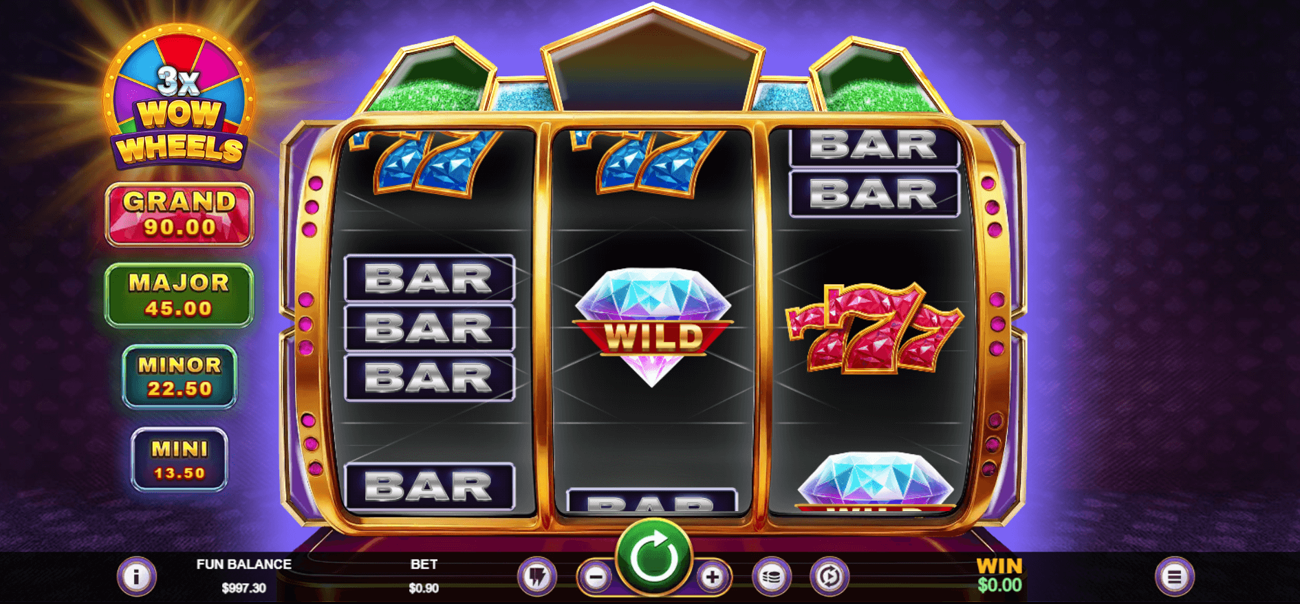 3x wow wheels slot game screenshot
